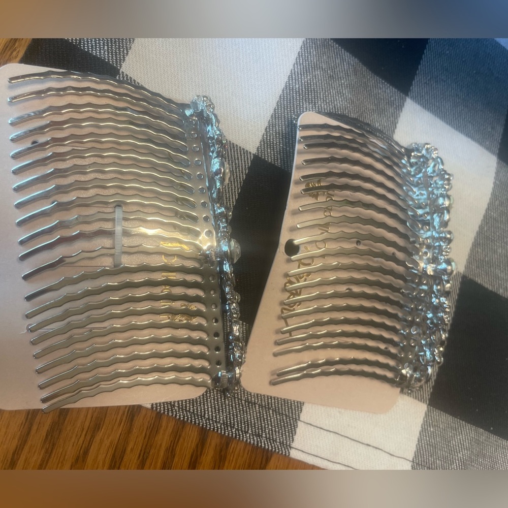 Two Cubic zirconia hair combs worn one day to my sons wedding.